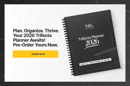  Spiral-bound Trifecta Planner 2025 with text: Plan. Organize. Thrive. Order Yours Now.