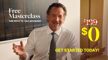 Mark J. Kohler smiling in dress shirt with text: Free Masterclass – The Path to Tax Advisory, $0.