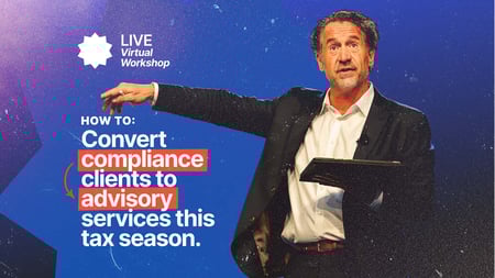  Mark J. Kohler presenting at virtual workshop with text: Convert compliance clients to advisory services.