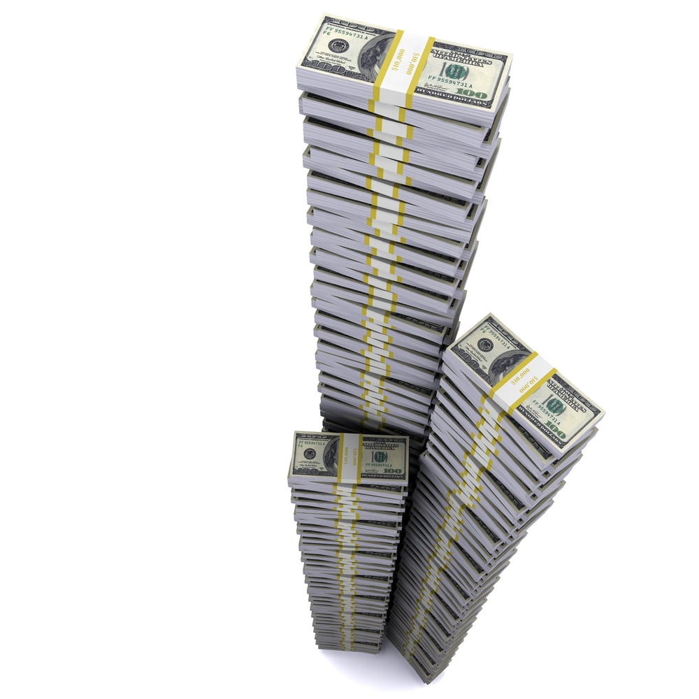 The Tower of reams of dollars aspirations in heaven. The symbol of financial success