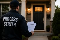 Process Server delivering legal paperwork to the front door of a residence